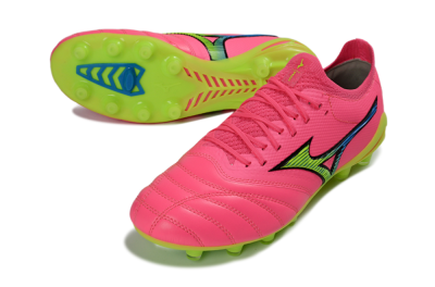 Mizuno Morelia Neo 4 FG Football Boots - Pink/Neon Green/Blue Accent