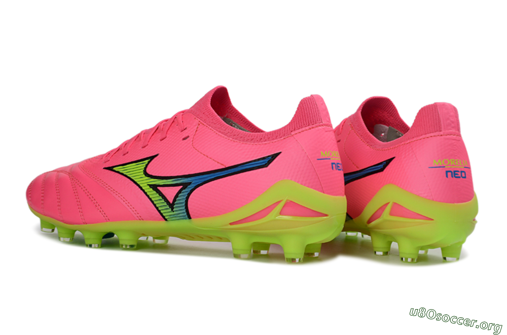 Mizuno Morelia Neo 4 FG Football Boots - Pink/Neon Green/Blue Accent 4