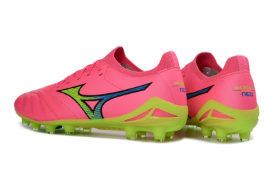 Mizuno Morelia Neo 4 FG Football Boots - Pink/Neon Green/Blue Accent