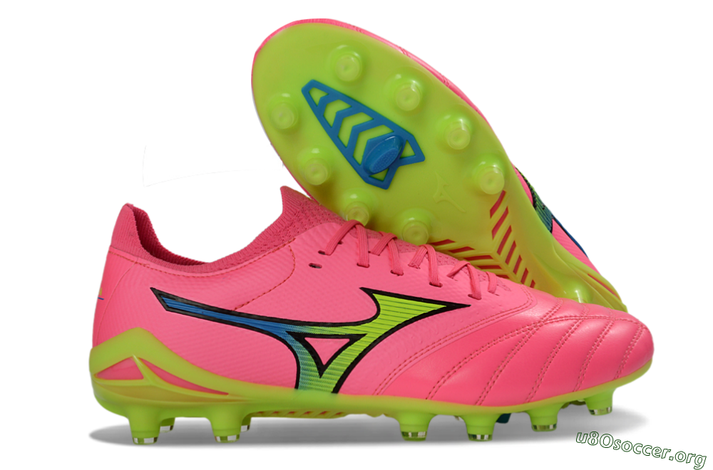 Mizuno Morelia Neo 4 FG Football Boots - Pink/Neon Green/Blue Accent 2