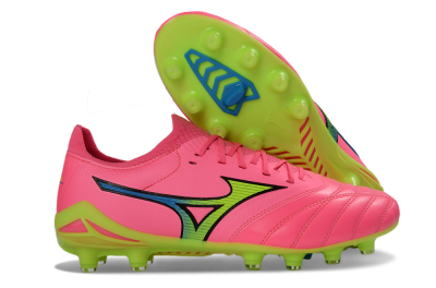 Mizuno Morelia Neo 4 FG Football Boots - Pink/Neon Green/Blue Accent