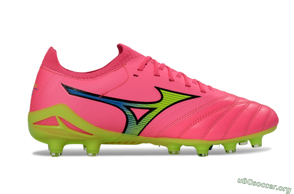 Mizuno Morelia Neo 4 FG Football Boots - Pink/Neon Green/Blue Accent 5