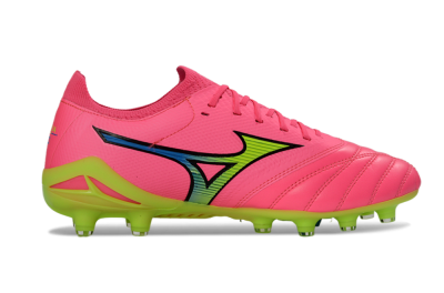 Mizuno Morelia Neo 4 FG Football Boots - Pink/Neon Green/Blue Accent