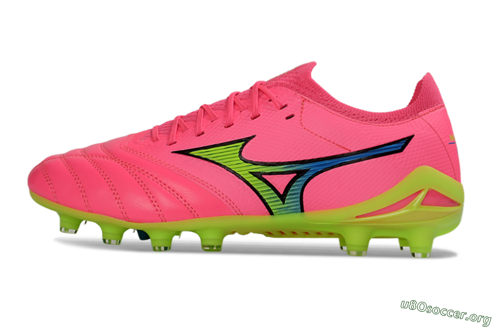 Mizuno Morelia Neo 4 FG Football Boots - Pink/Neon Green/Blue Accent 3