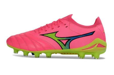 Mizuno Morelia Neo 4 FG Football Boots - Pink/Neon Green/Blue Accent