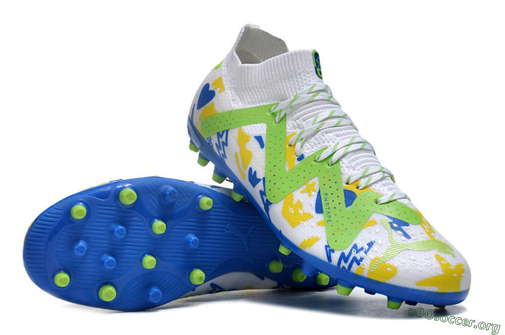 Puma Future 8 Ultimate MG Football Boots - White/Neon Green/Blue 0