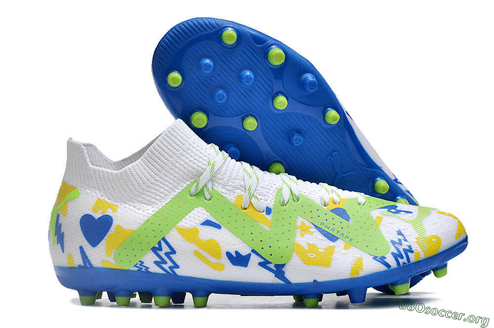 Puma Future 8 Ultimate MG Football Boots - White/Neon Green/Blue 2