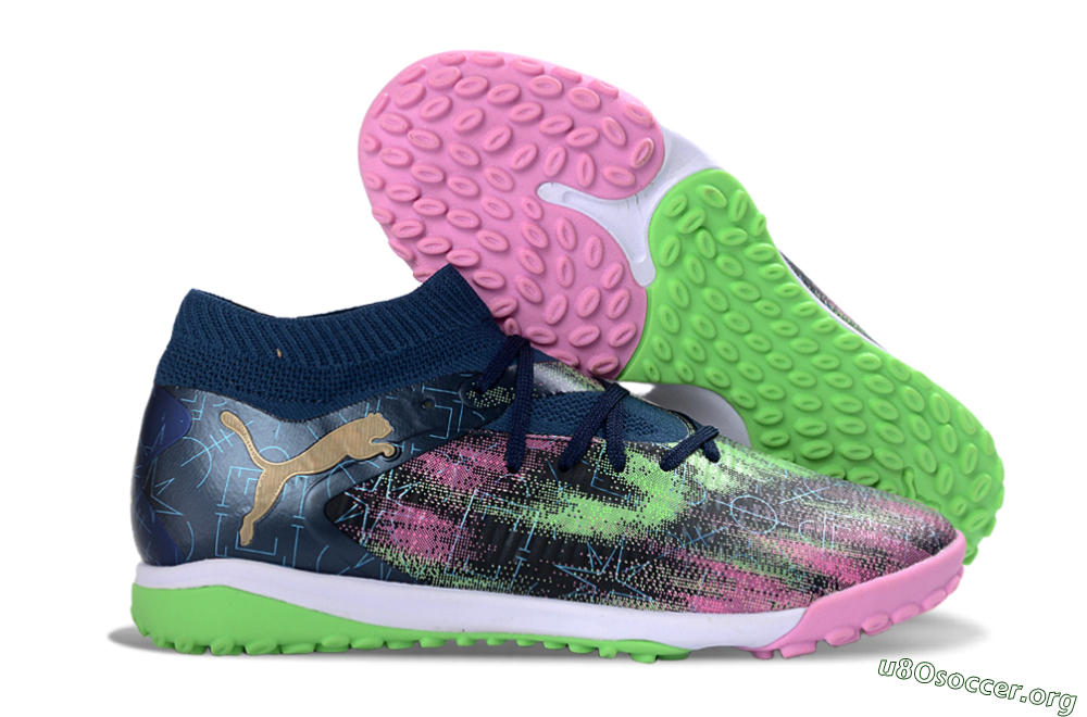 Puma Future 8 Ultimate TF Football Shoes - Green/Pink Blast/Deep Blue 2