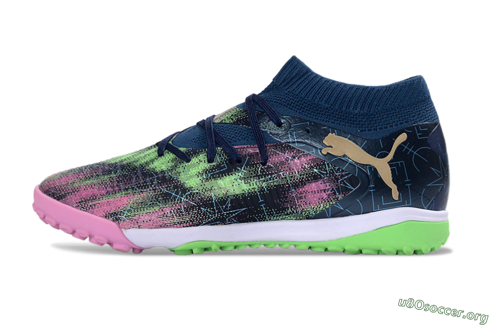 Puma Future 8 Ultimate TF Football Shoes - Green/Pink Blast/Deep Blue 3
