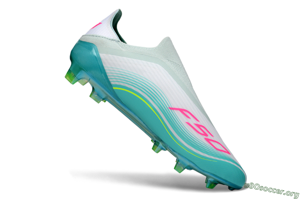 Messi x Adidas F50 Elite Laceless FG Football Boots - Aqua/Bright Pink/Lime Green 4