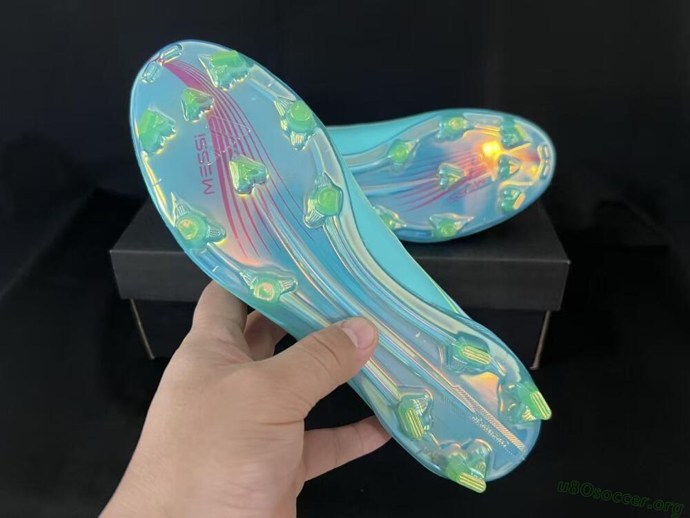 Messi x Adidas F50 Elite Laceless FG Football Boots - Aqua/Bright Pink/Lime Green