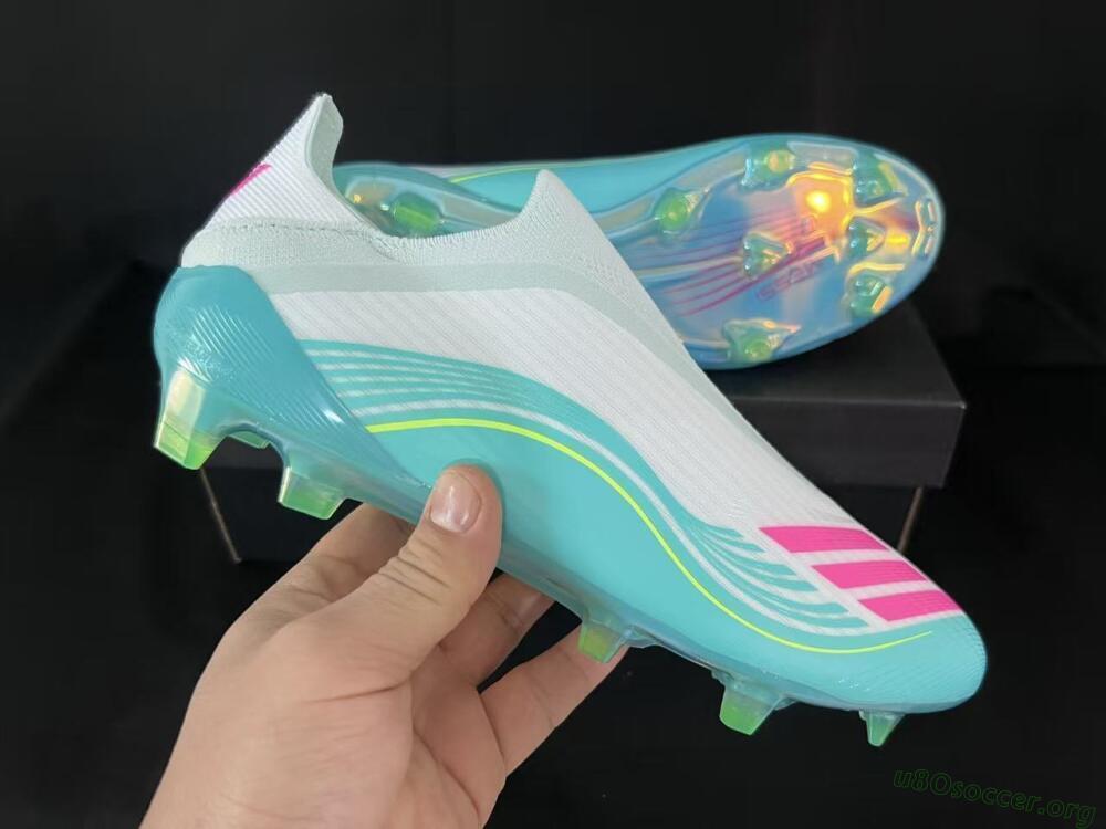 Messi x Adidas F50 Elite Laceless FG Football Boots - Aqua/Bright Pink/Lime Green