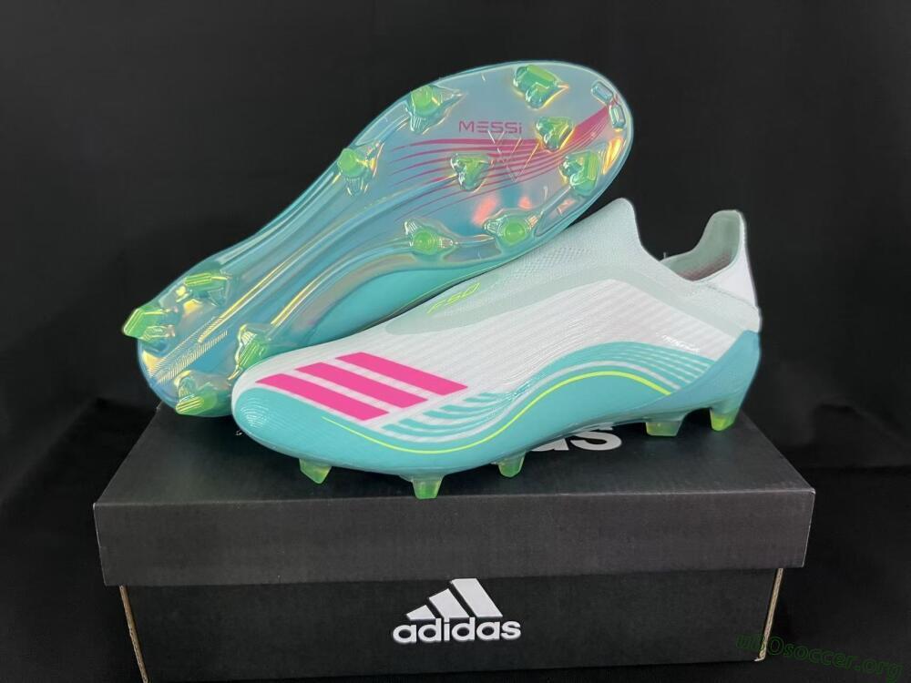 Messi x Adidas F50 Elite Laceless FG Football Boots - Aqua/Bright Pink/Lime Green