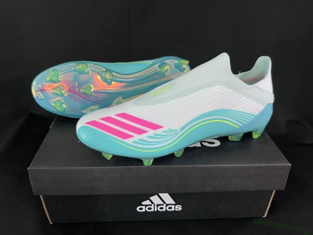 Messi x Adidas F50 Elite Laceless FG Football Boots - Aqua/Bright Pink/Lime Green