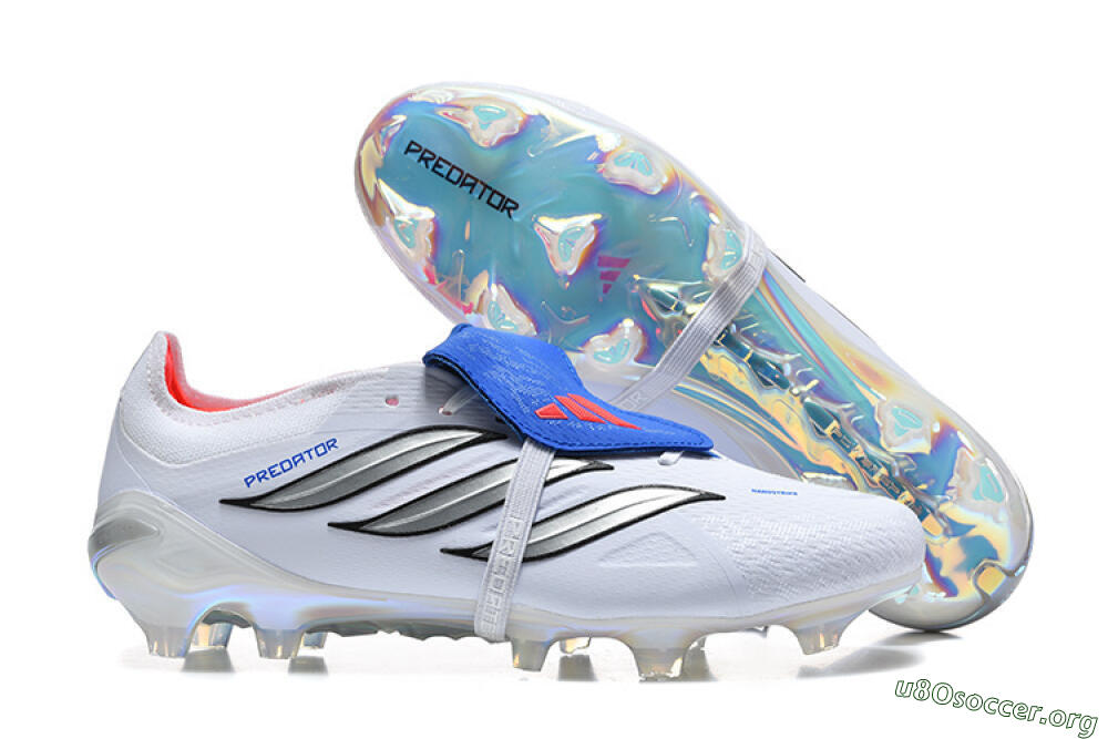 Adidas Predator 26 Elite Fold-Over Tongue FG Football Boots - White/Electric Blue/Silver 2
