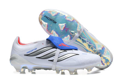 Adidas Predator 26 Elite Fold-Over Tongue FG Football Boots - White/Electric Blue/Silver
