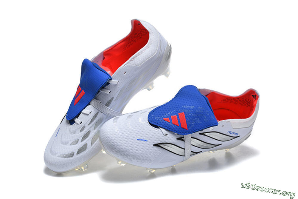 Adidas Predator 26 Elite Fold-Over Tongue FG Football Boots - White/Electric Blue/Silver 6
