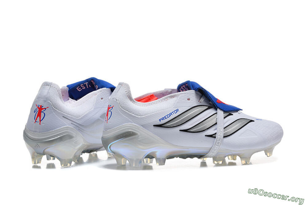 Adidas Predator 26 Elite Fold-Over Tongue FG Football Boots - White/Electric Blue/Silver 9