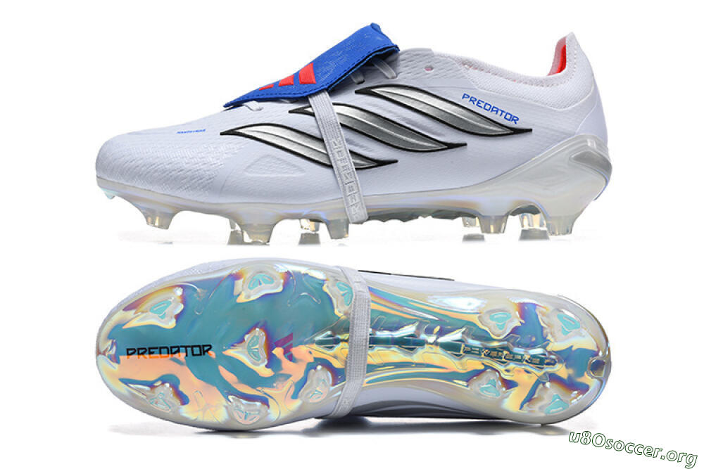 Adidas Predator 26 Elite Fold-Over Tongue FG Football Boots - White/Electric Blue/Silver 1
