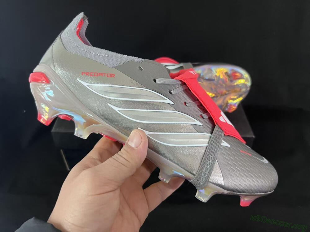 Adidas Predator 26 Elite Fold-Over Tongue FG Football Boots - Gray/Dynamic Red/Metallic Silver