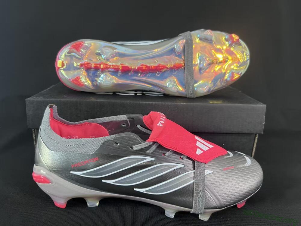 Adidas Predator 26 Elite Fold-Over Tongue FG Football Boots - Gray/Dynamic Red/Metallic Silver