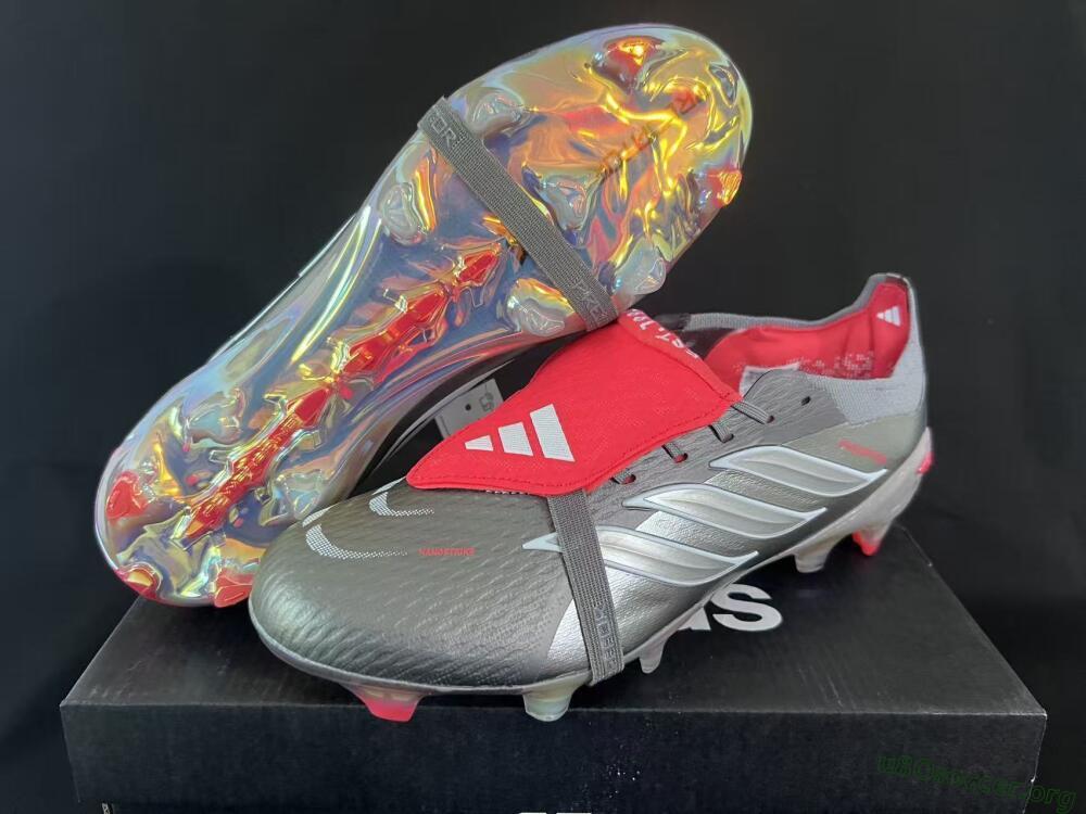 Adidas Predator 26 Elite Fold-Over Tongue FG Football Boots - Gray/Dynamic Red/Metallic Silver