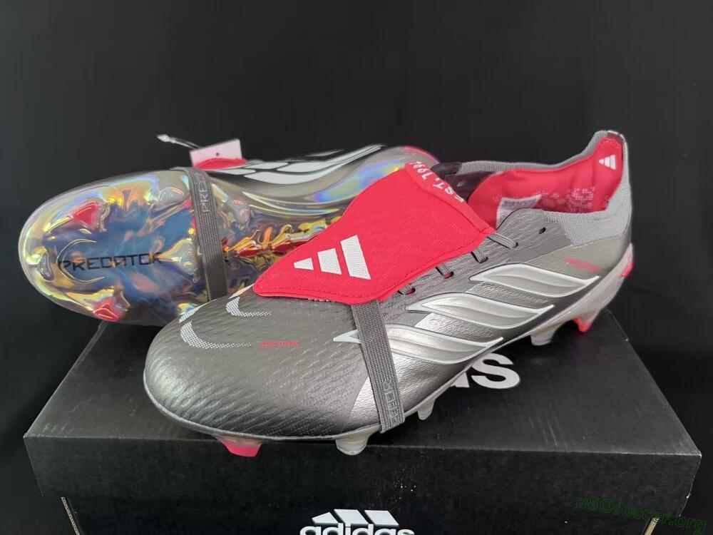 Adidas Predator 26 Elite Fold-Over Tongue FG Football Boots - Gray/Dynamic Red/Metallic Silver