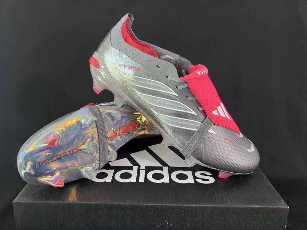 Adidas Predator 26 Elite Fold-Over Tongue FG Football Boots - Gray/Dynamic Red/Metallic Silver