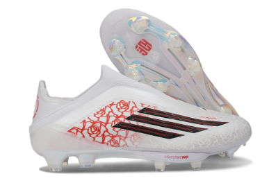 Adidas F50 Elite Lightstrike Pro Laceless FG Football Boots - White/Crimson Red/Bright White