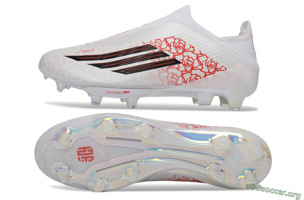 Adidas F50 Elite Lightstrike Pro Laceless FG Football Boots - White/Crimson Red/Bright White 1