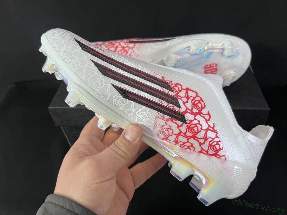 Adidas F50 Elite Lightstrike Pro Laceless FG Football Boots - White/Crimson Red/Bright White