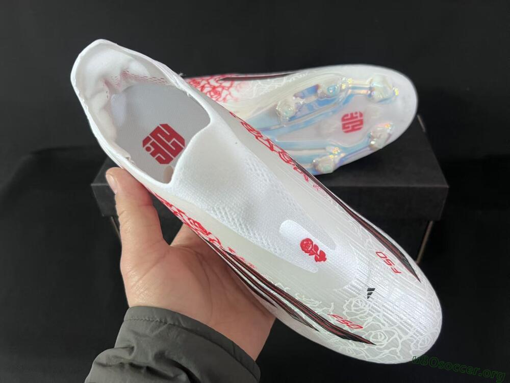 Adidas F50 Elite Lightstrike Pro Laceless FG Football Boots - White/Crimson Red/Bright White