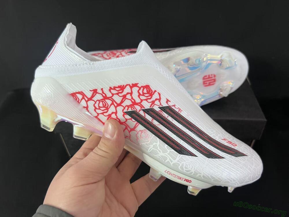 Adidas F50 Elite Lightstrike Pro Laceless FG Football Boots - White/Crimson Red/Bright White
