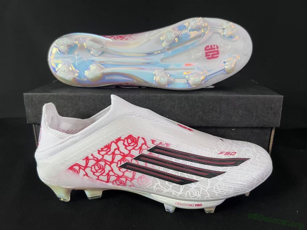 Adidas F50 Elite Lightstrike Pro Laceless FG Football Boots - White/Crimson Red/Bright White