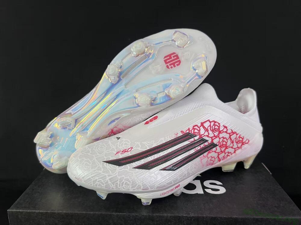 Adidas F50 Elite Lightstrike Pro Laceless FG Football Boots - White/Crimson Red/Bright White