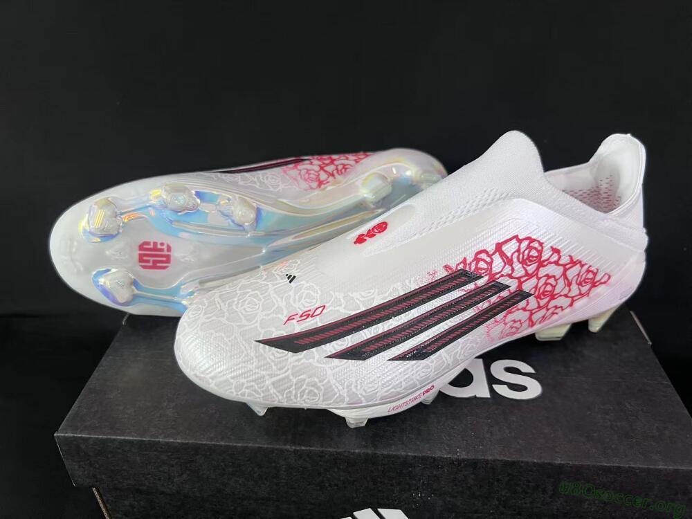 Adidas F50 Elite Lightstrike Pro Laceless FG Football Boots - White/Crimson Red/Bright White