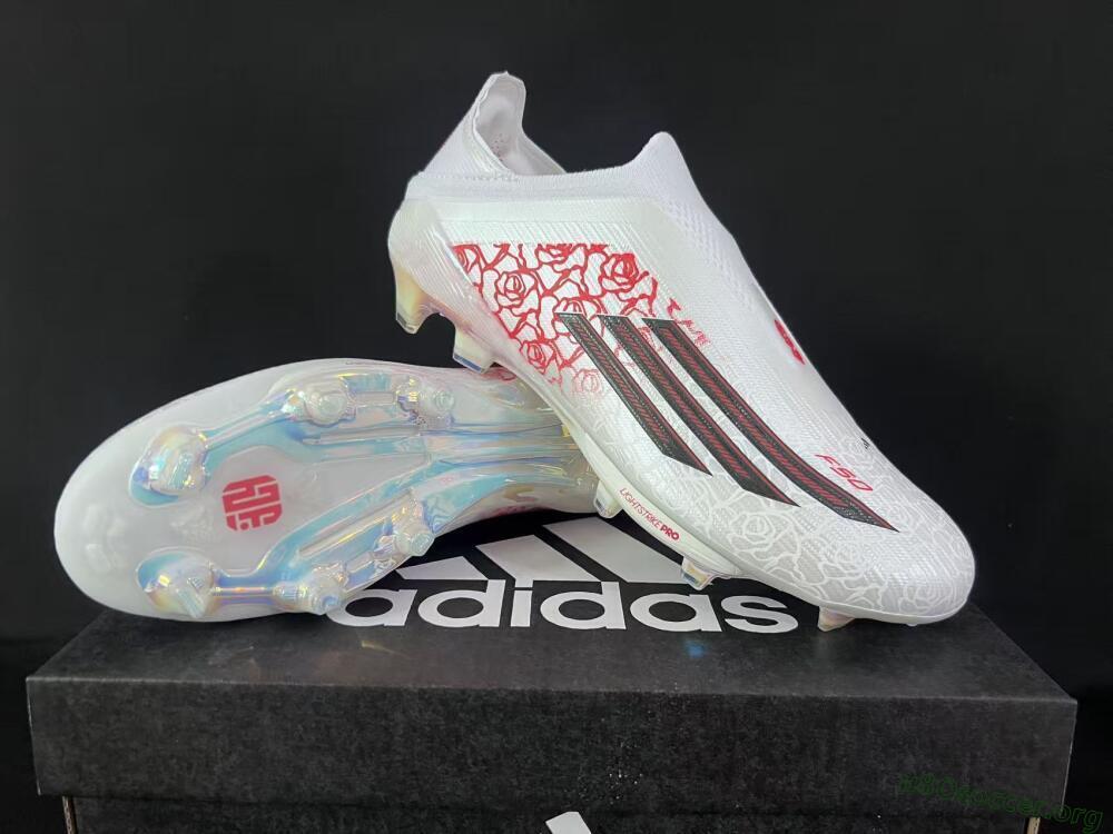 Adidas F50 Elite Lightstrike Pro Laceless FG Football Boots - White/Crimson Red/Bright White