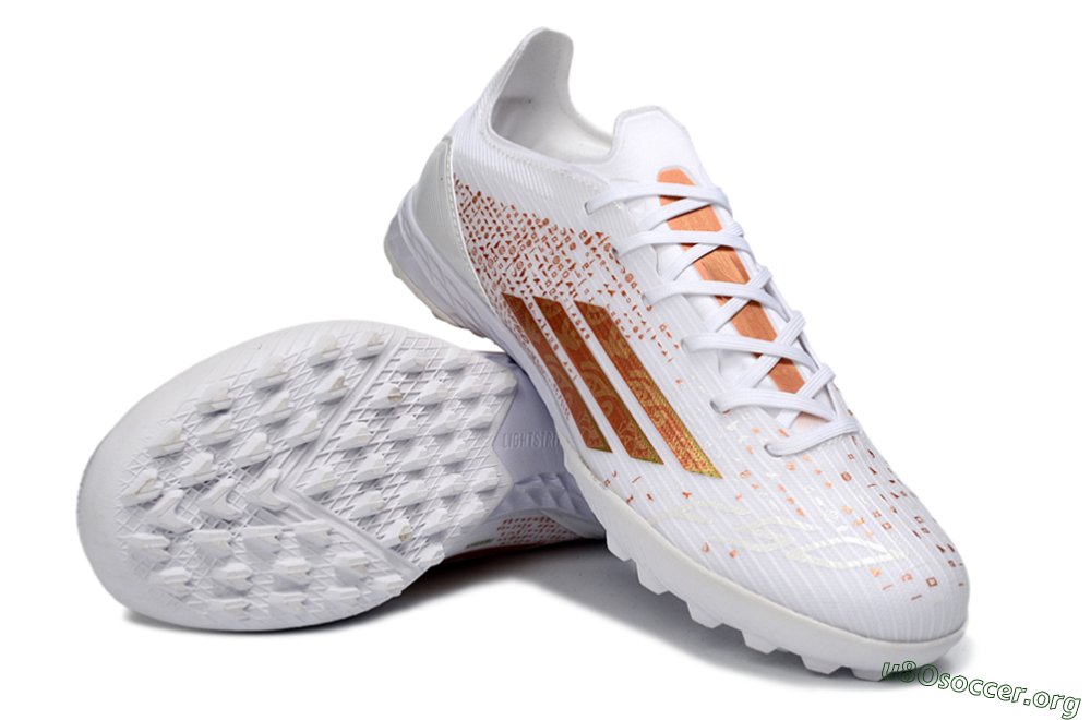 Adidas F50 Pro TF Football Shoes - White/Metallic Gold/Blazing Orange 0