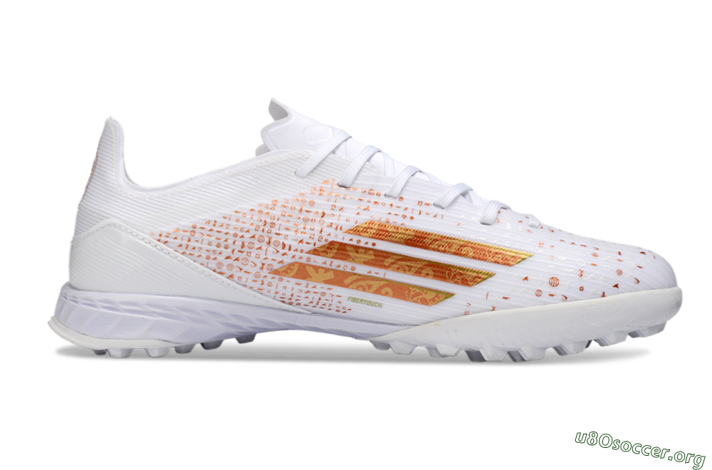 Adidas F50 Pro TF Football Shoes - White/Metallic Gold/Blazing Orange 7