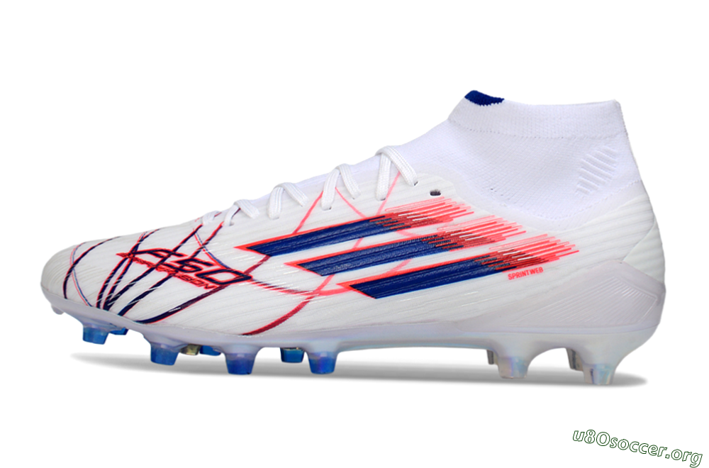 Adidas F50 Elite Mid AG Football Boots - White/Electric Red/Deep Blue 3