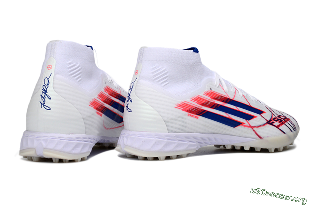 Adidas F50 Elite Mid TF Football Shoes - White/Electric Pink/Nebula Blue 6