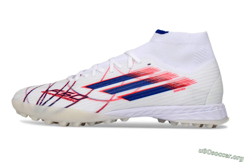 Adidas F50 Elite Mid TF Football Shoes - White/Electric Pink/Nebula Blue 3