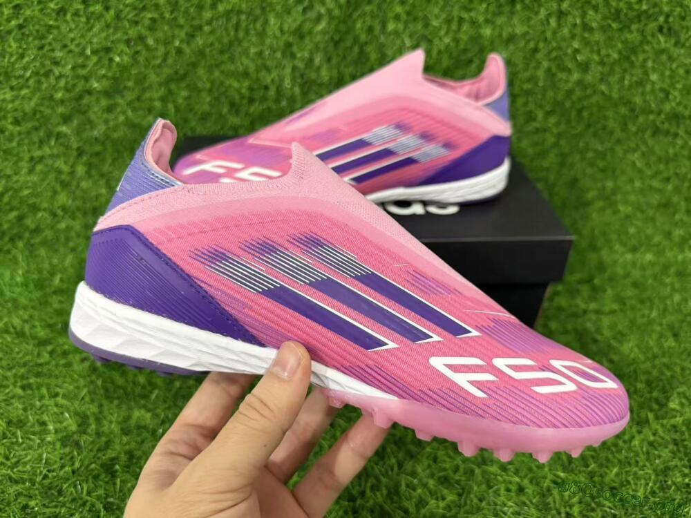 Adidas F50 Elite Laceless TF Football Shoes - Pink/Vivid Pink/Deep Purple