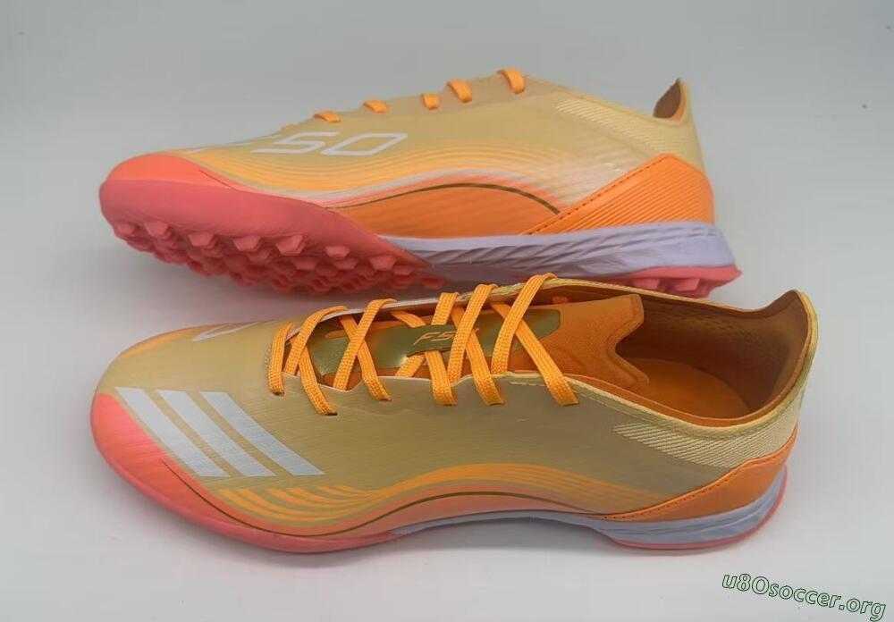 Messi x Adidas F50 Pro TF Football Shoes - Orange/Coral Glow/Soft Peach