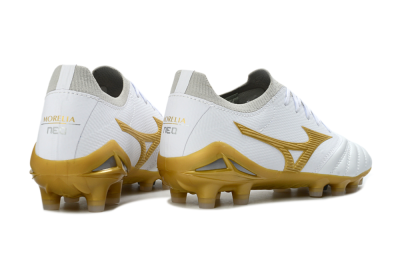 Mizuno Morelia Neo 3 FG Football Boots - White/Gold/Gray