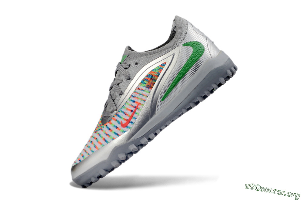 Nike Phantom 6 Elite Low TF Football Shoes - Gray/Neon Green/Metallic Silver 4