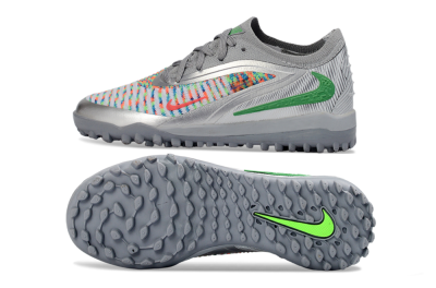 Nike Phantom 6 Elite Low TF Football Shoes - Gray/Neon Green/Metallic Silver