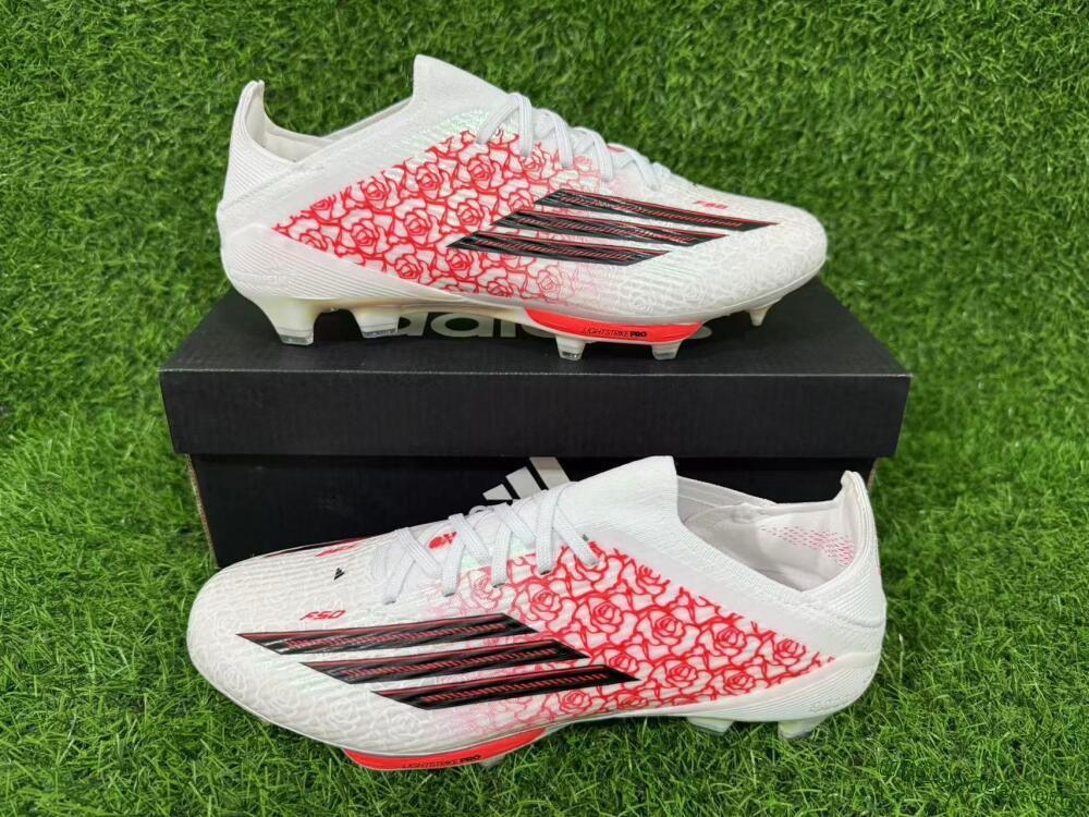 Adidas F50+ Elite Lightstrike Pro FG Football Boots - White/Crimson Red/Black 9