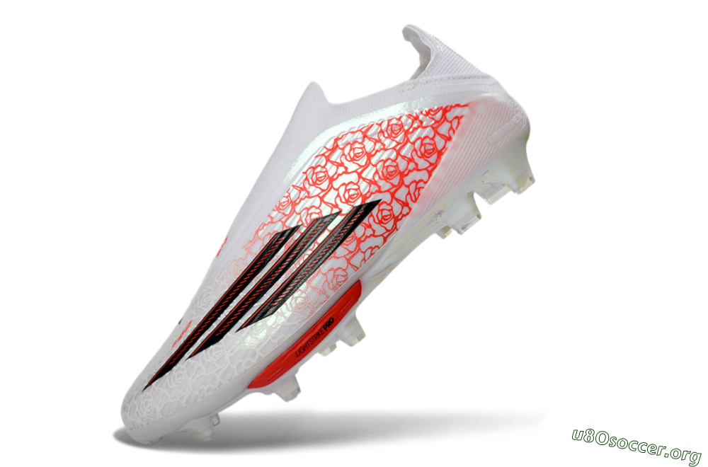 Adidas F50+ Elite Lightstrike Pro Laceless FG Football Boots - White/Scarlet Glow/Black Burst 6