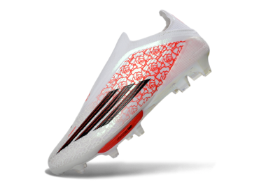 Adidas F50+ Elite Lightstrike Pro Laceless FG Football Boots - White/Scarlet Glow/Black Burst